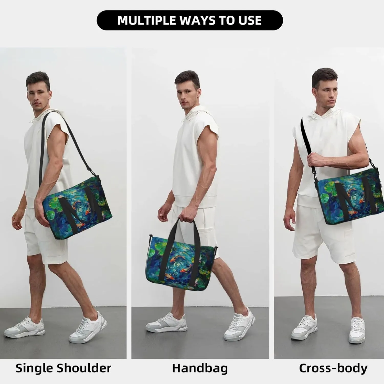 koi fish in a pond print Travel Duffel Bag, Sports Tote Gym Bag, Swim Pool Bag Large Shoulder Tote Bag for Beach Weekender