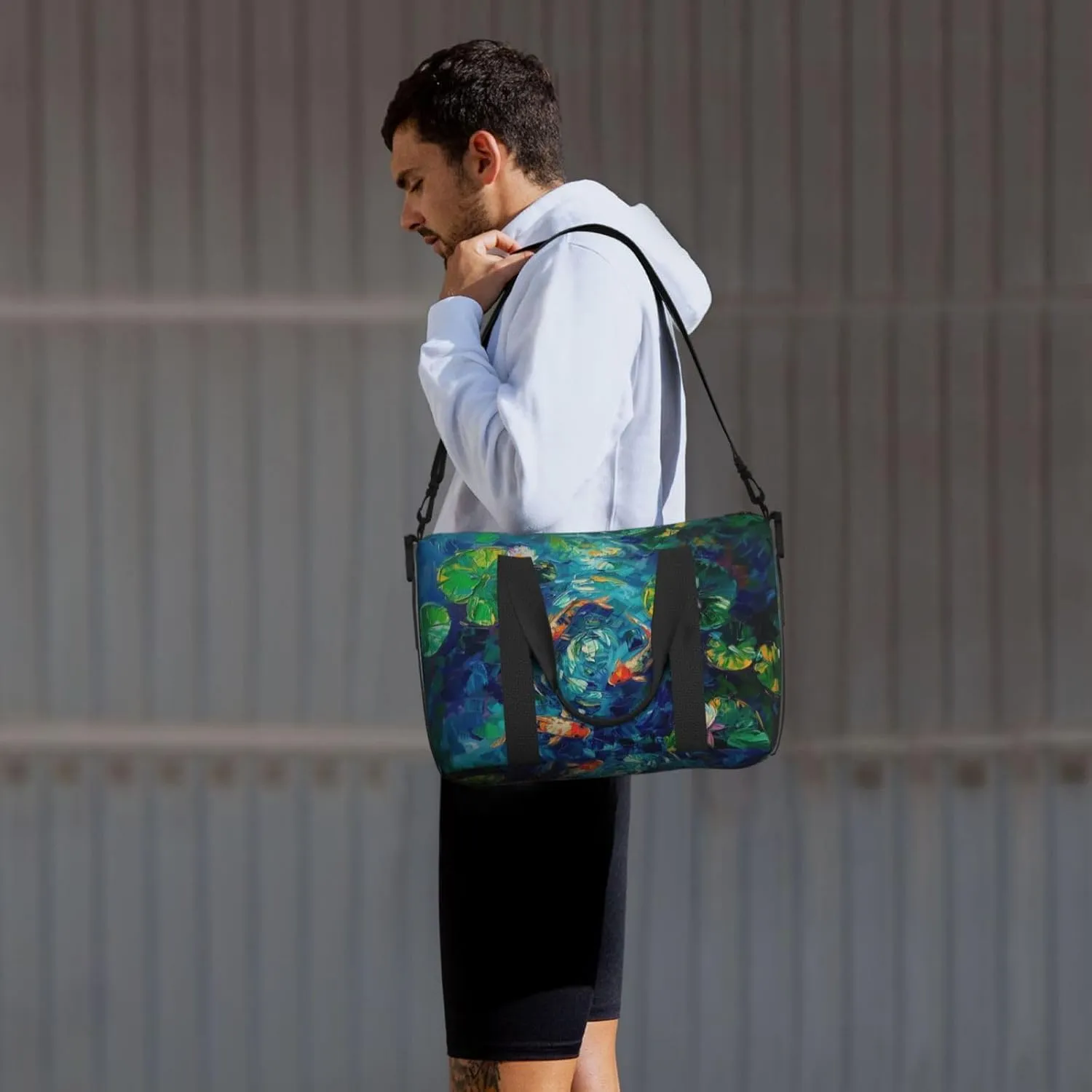koi fish in a pond print Travel Duffel Bag, Sports Tote Gym Bag, Swim Pool Bag Large Shoulder Tote Bag for Beach Weekender