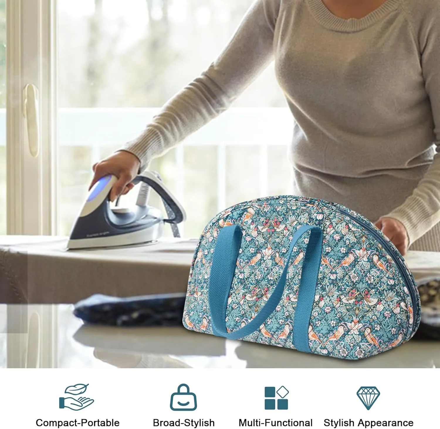 KOKNIT- Full Size Iron Tote Bag, Stylish Portable Bag, Mom's Favorite Iron Storage Bag - Bag for Travel Mini Steam Iron(blue bird)