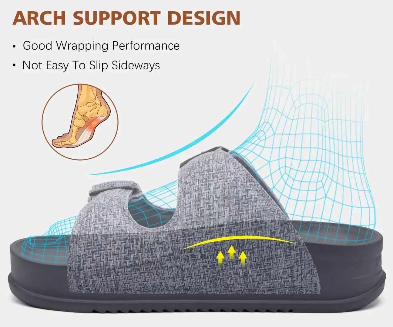 KuaiLu Womens Sandals with Arch Support Comfortable Orthopedic Cushion Recovery Slides Summer Fashion Leather Double Buckle Casual Slip On Plantar Fasciitis Shoes for Indoor&Outdoor (US Size 6-12)