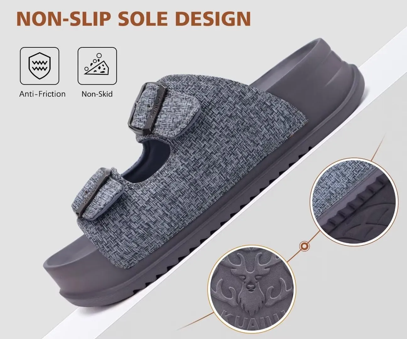 KuaiLu Womens Sandals with Arch Support Comfortable Orthopedic Cushion Recovery Slides Summer Fashion Leather Double Buckle Casual Slip On Plantar Fasciitis Shoes for Indoor&Outdoor (US Size 6-12)