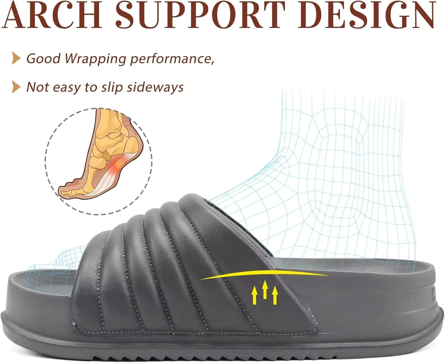 KuaiLu Womens Sandals with Arch Support Orthopedic Comfortable Lightweight Cushion Recovery Slides Summer Fashion Leather Casual Womans Plantar Fasciitis Sandals for Indoor&Outdoor (US Size 6-12)