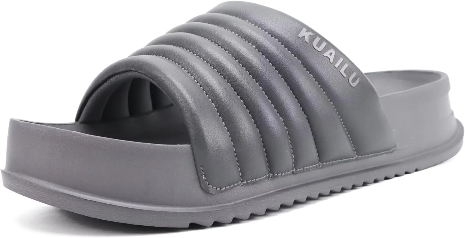 KuaiLu Womens Sandals with Arch Support Orthopedic Comfortable Lightweight Cushion Recovery Slides Summer Fashion Leather Casual Womans Plantar Fasciitis Sandals for Indoor&Outdoor (US Size 6-12)