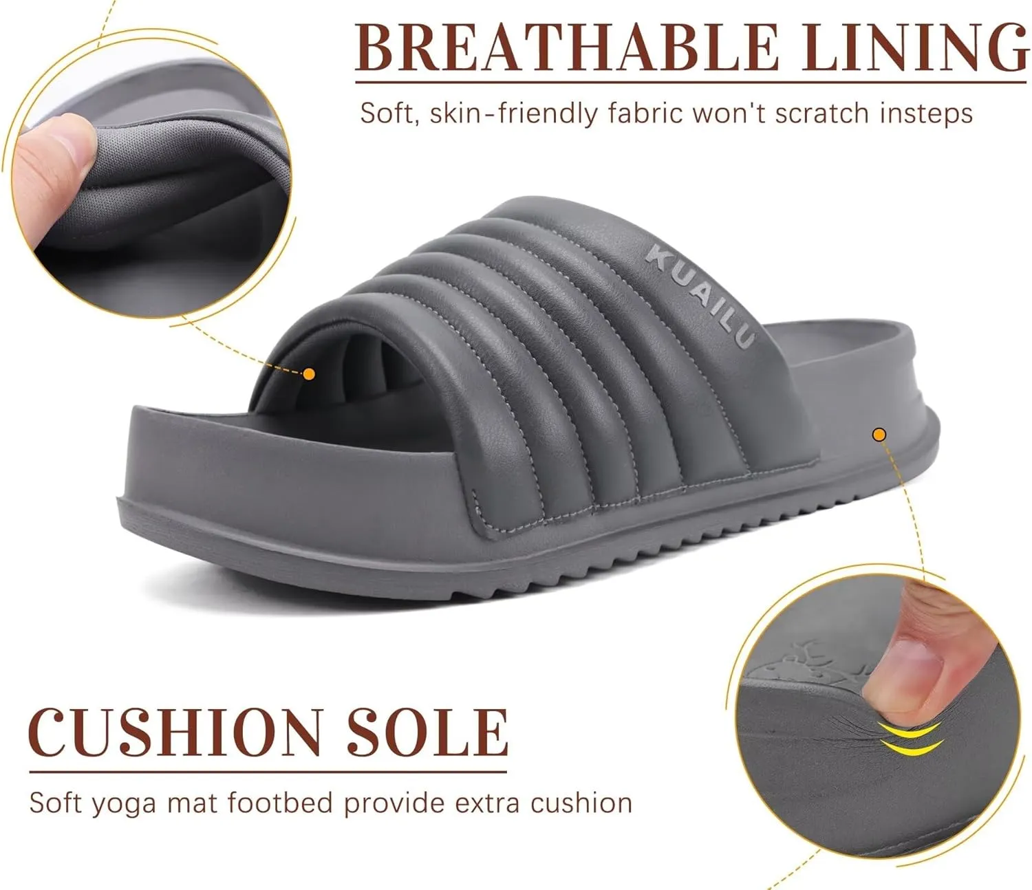 KuaiLu Womens Sandals with Arch Support Orthopedic Comfortable Lightweight Cushion Recovery Slides Summer Fashion Leather Casual Womans Plantar Fasciitis Sandals for Indoor&Outdoor (US Size 6-12)