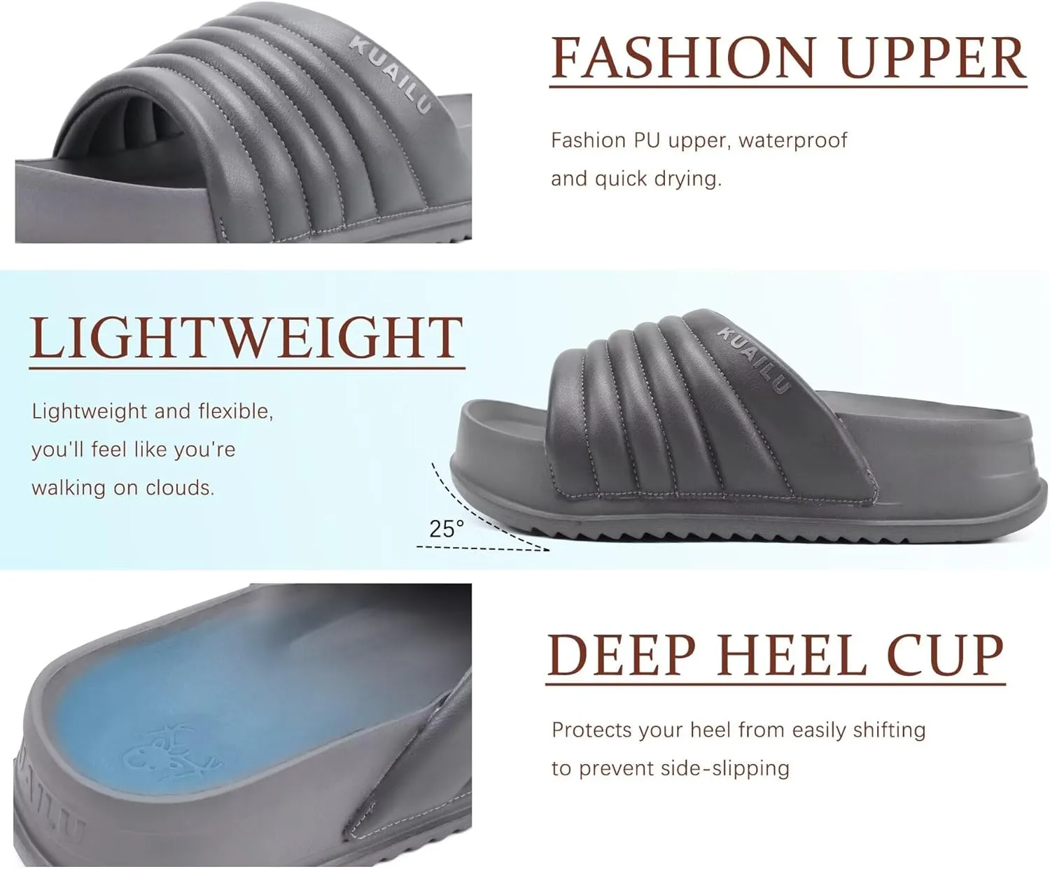 KuaiLu Womens Sandals with Arch Support Orthopedic Comfortable Lightweight Cushion Recovery Slides Summer Fashion Leather Casual Womans Plantar Fasciitis Sandals for Indoor&Outdoor (US Size 6-12)