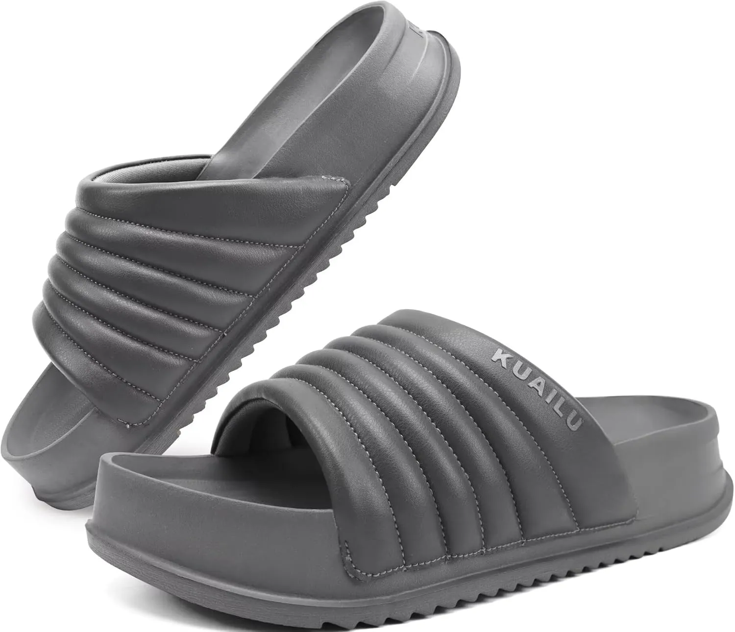 KuaiLu Womens Sandals with Arch Support Orthopedic Comfortable Lightweight Cushion Recovery Slides Summer Fashion Leather Casual Womans Plantar Fasciitis Sandals for Indoor&Outdoor (US Size 6-12)