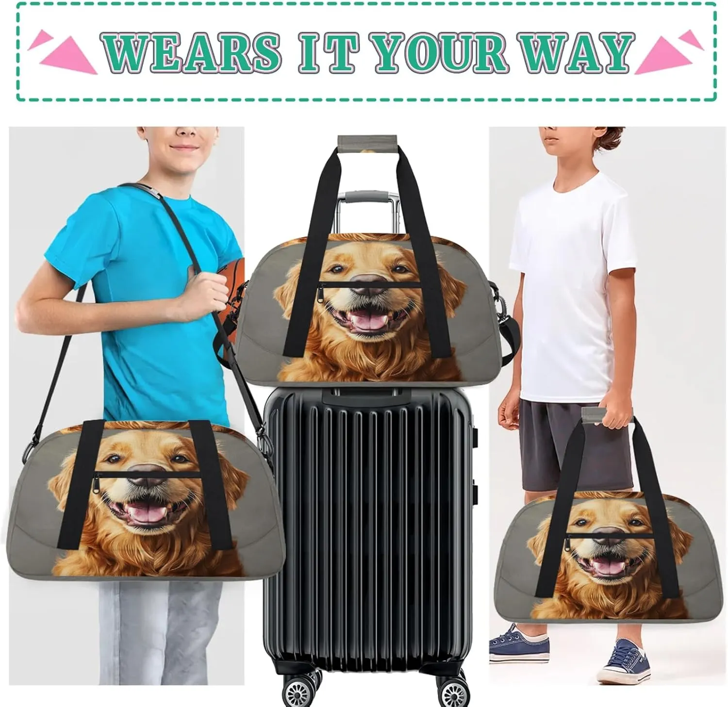 Labrador Dog Sports Duffle Gym Bags for Men or Women, Cute Lightweight Carry On Overnight Weekender Bag for Travel Workout