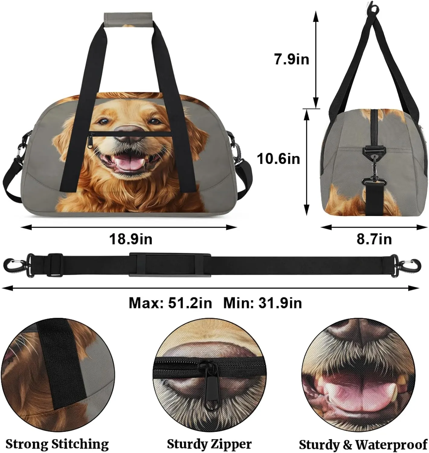 Labrador Dog Sports Duffle Gym Bags for Men or Women, Cute Lightweight Carry On Overnight Weekender Bag for Travel Workout