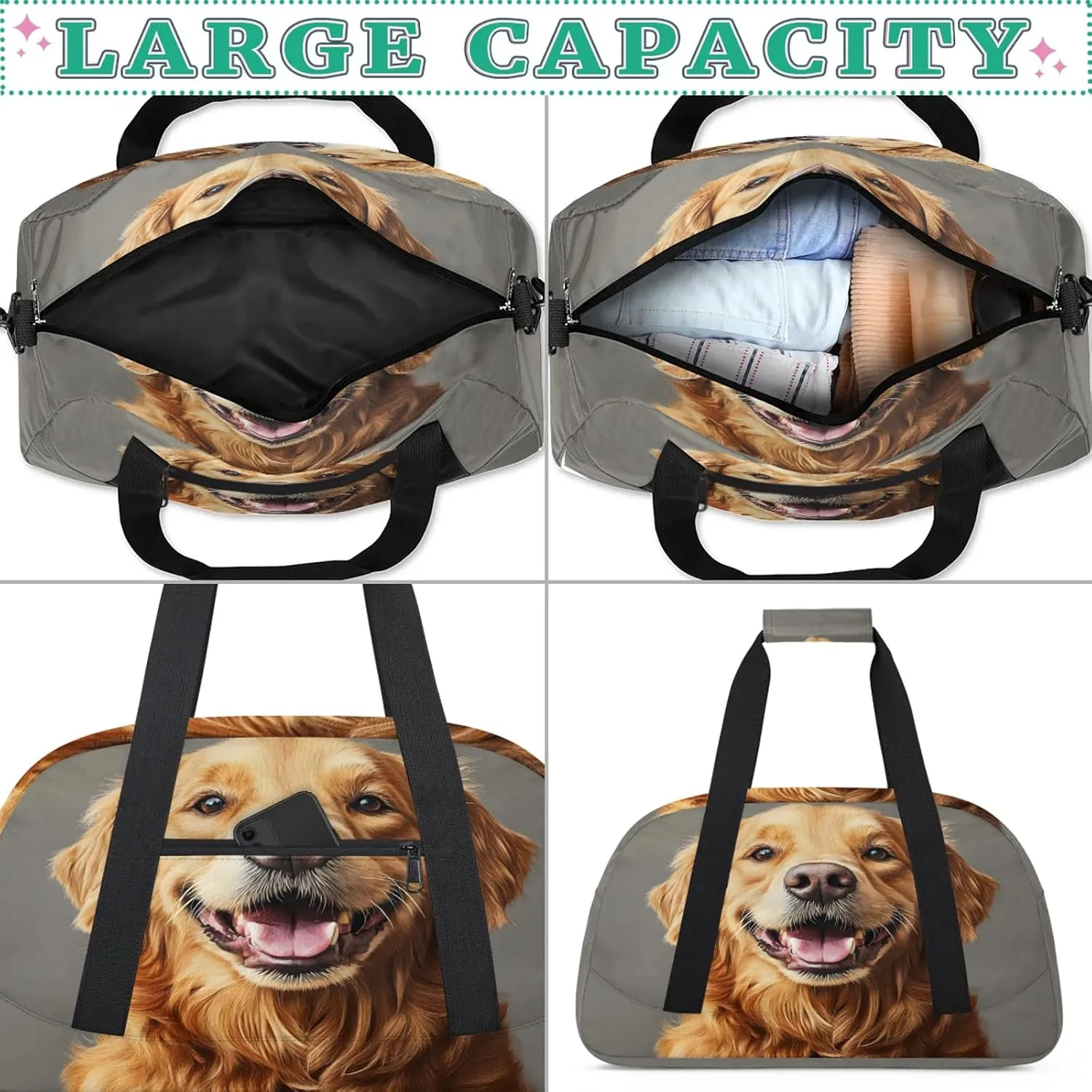 Labrador Dog Sports Duffle Gym Bags for Men or Women, Cute Lightweight Carry On Overnight Weekender Bag for Travel Workout