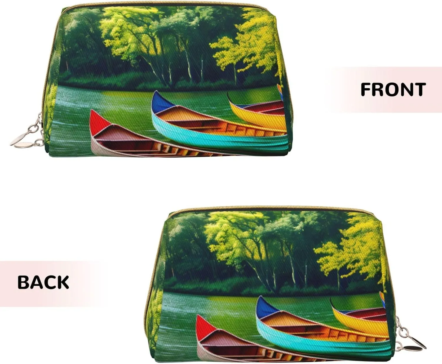 Lake With Boats Canoes Park Leather Toiletry Travel Bag, Compact Makeup Organizer For Women