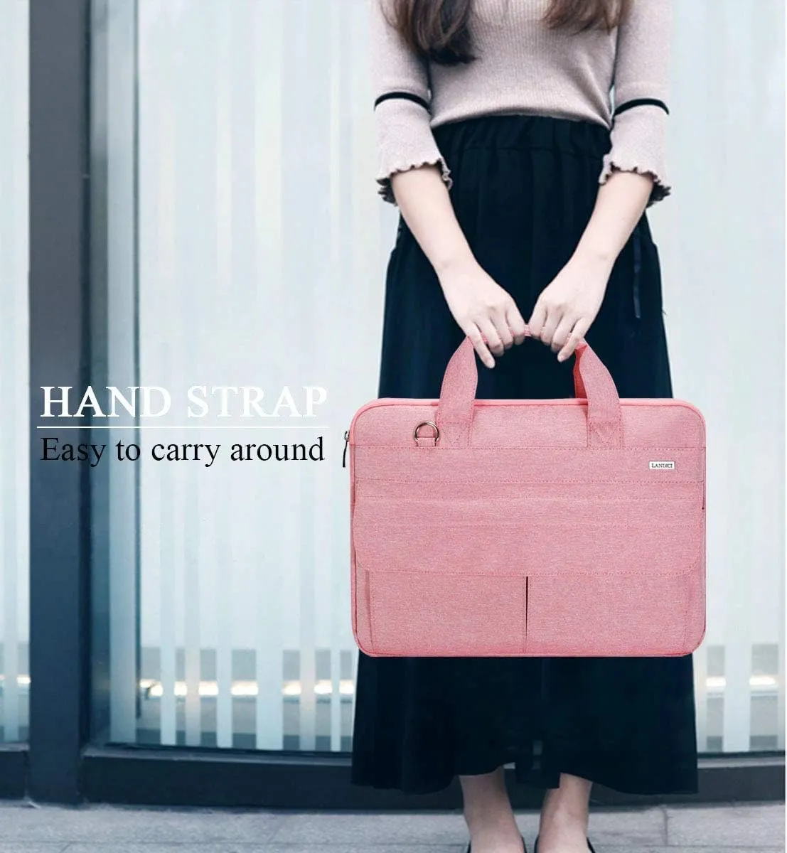 LANDICI Laptop Bag Carrying Case 13-14 inch with Shoulder Strap, Slim Waterproof Computer Sleeve Compatible with MacBook Air 13/13.3 M1 M2, MacBook Pro 13/14, Chromebook 14, Women, Pink