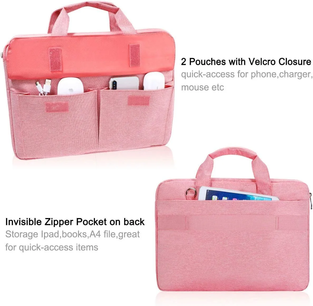 LANDICI Laptop Bag Carrying Case 13-14 inch with Shoulder Strap, Slim Waterproof Computer Sleeve Compatible with MacBook Air 13/13.3 M1 M2, MacBook Pro 13/14, Chromebook 14, Women, Pink