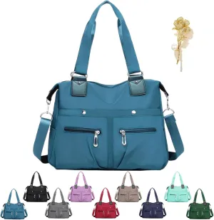 Langrents Crossbody Bag, Langrents Nylon Tote Bag, Large Capacity Waterproof Multi Pocket Shoulder Bag with Zipper