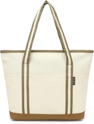 Large Canvas Tote Bag for Women, Utility handbag with Zipper Closure, Everything Bag with 3 Front Pockets, Teacher Tote Bag Nurse Bag With Cup Holdera, everyday bag for Work Travel College