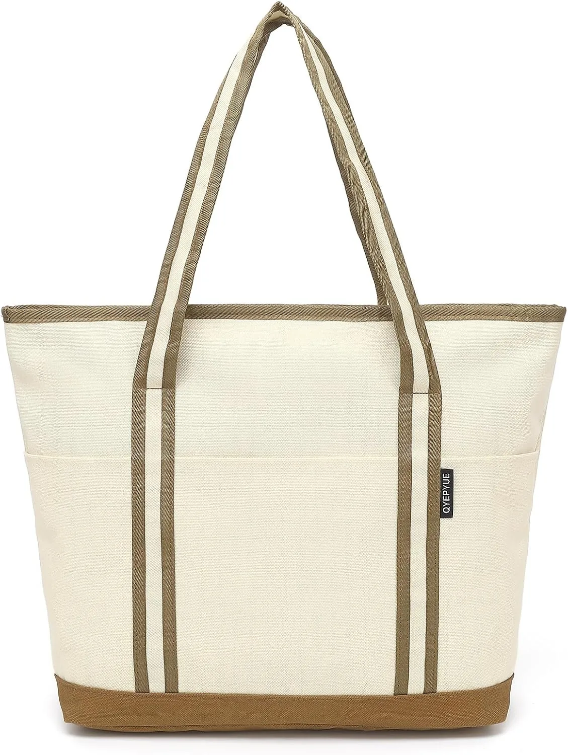 Large Canvas Tote Bag for Women, Utility handbag with Zipper Closure, Everything Bag with 3 Front Pockets, Teacher Tote Bag Nurse Bag With Cup Holdera, everyday bag for Work Travel College