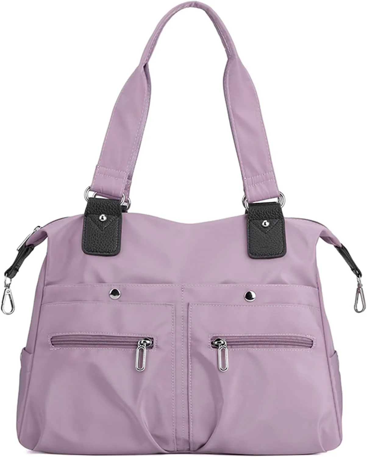 Large Capacity Waterproof Multi Pocket Shoulder Bag, Waterproof Multi Pocket Shoulder Bag, Nylon Tote Bag (Light purple)