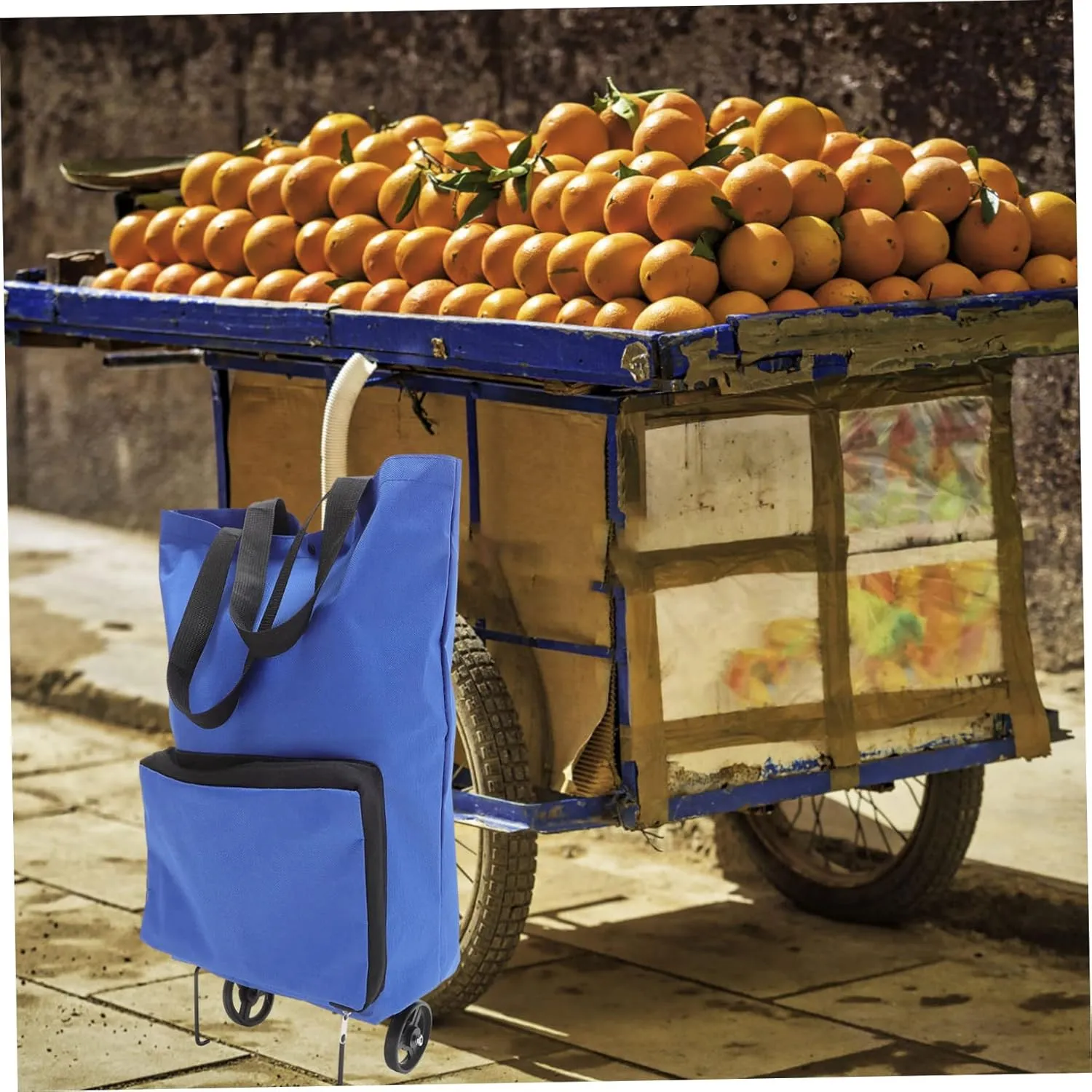 Large Folding Shopping Trolley Bag - Blue - Utility Cart with Wheels