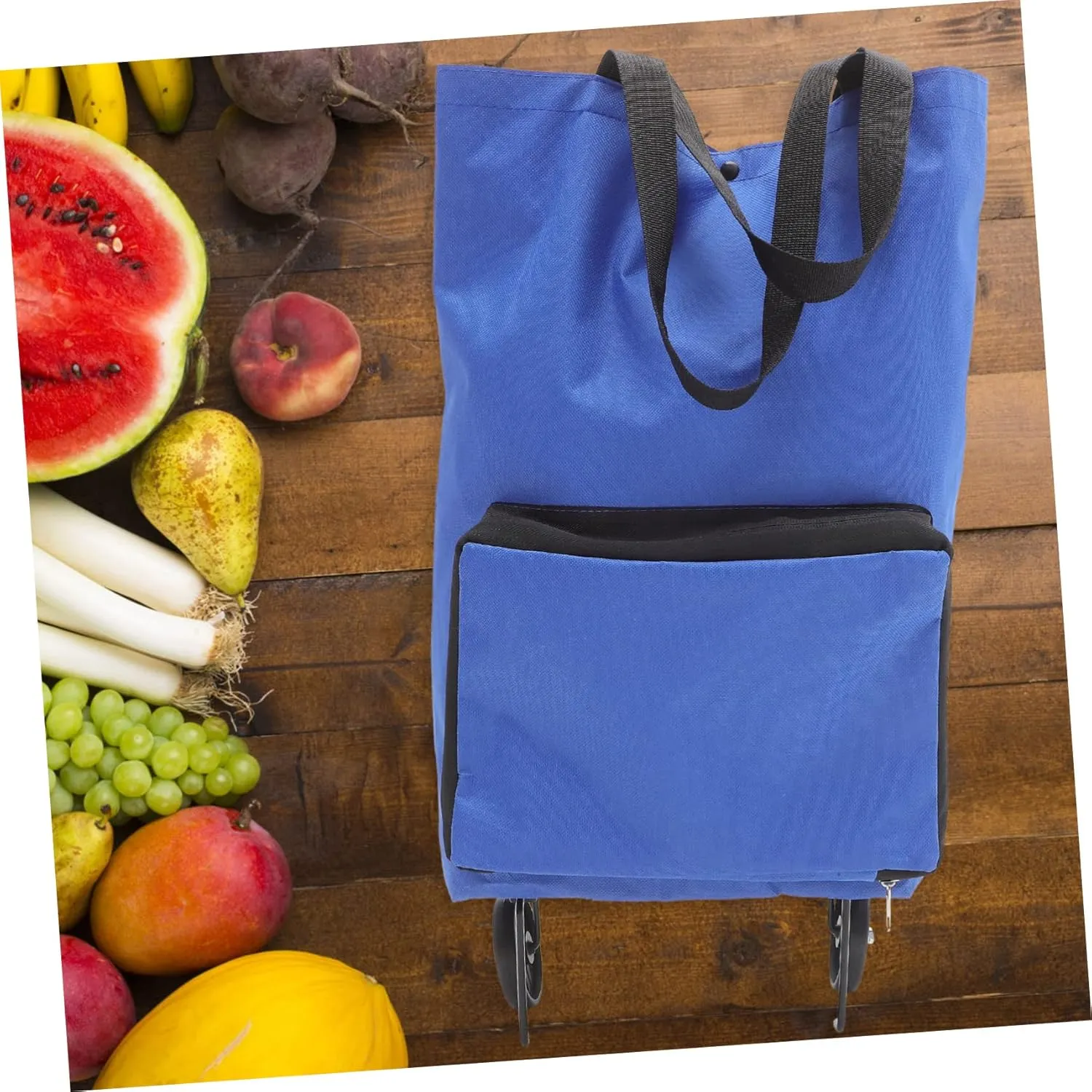 Large Folding Shopping Trolley Bag - Blue - Utility Cart with Wheels