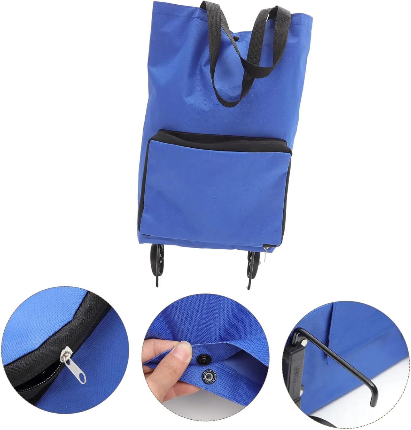 Large Folding Shopping Trolley Bag - Blue - Utility Cart with Wheels
