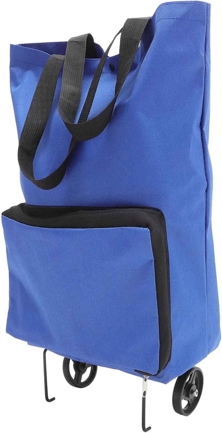 Large Folding Shopping Trolley Bag - Blue - Utility Cart with Wheels