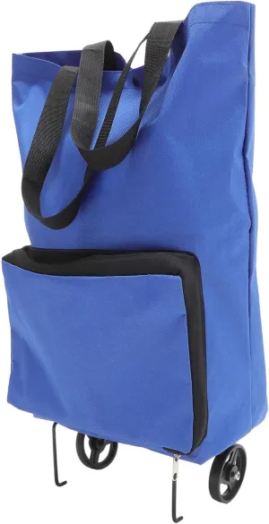 Large Folding Shopping Trolley Bag - Blue - Utility Cart with Wheels