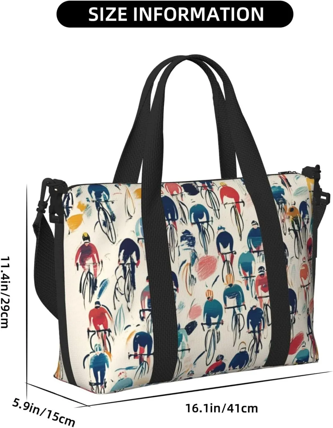 large number cyclists print Travel Duffel Bag, Sports Tote Gym Bag, Swim Pool Bag Large Shoulder Tote Bag for Beach Weekender