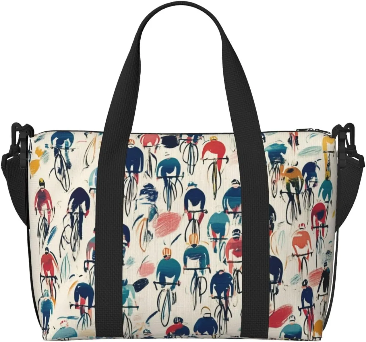 large number cyclists print Travel Duffel Bag, Sports Tote Gym Bag, Swim Pool Bag Large Shoulder Tote Bag for Beach Weekender