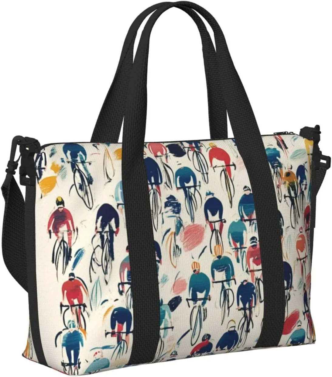 large number cyclists print Travel Duffel Bag, Sports Tote Gym Bag, Swim Pool Bag Large Shoulder Tote Bag for Beach Weekender