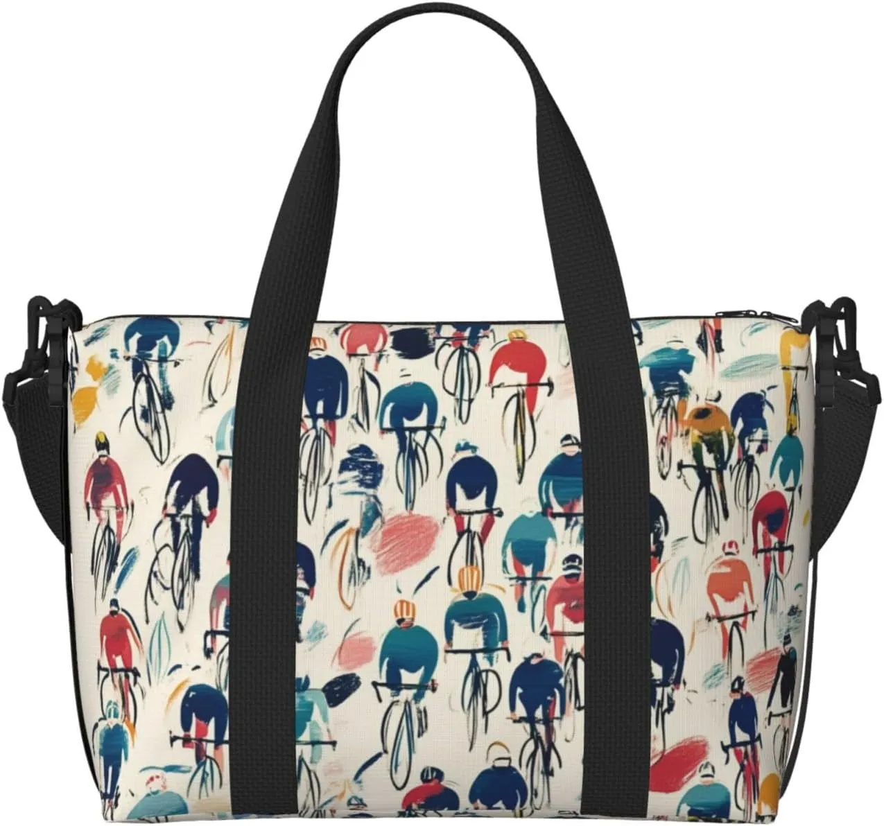 large number cyclists print Travel Duffel Bag, Sports Tote Gym Bag, Swim Pool Bag Large Shoulder Tote Bag for Beach Weekender