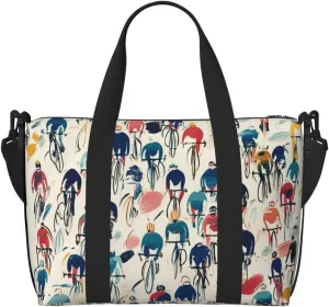 large number cyclists print Travel Duffel Bag, Sports Tote Gym Bag, Swim Pool Bag Large Shoulder Tote Bag for Beach Weekender