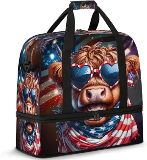 Large Travel Duffel Bag for Women Men Highland Cow Glasses Gym Bag Weekender Overnight Bags With Shoe Compartment Foldie Travel Tote Bag Carry On Personal Item Bag for Travel Gym Sports