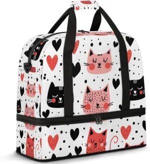 Large Weekender Overnight Bags Travel Duffel Bag for Women Men Cute Cat Love Gym Bag With Shoe Compartment Foldie Travel Tote Bag Carry On Personal Item Bag for Travel Gym Sports
