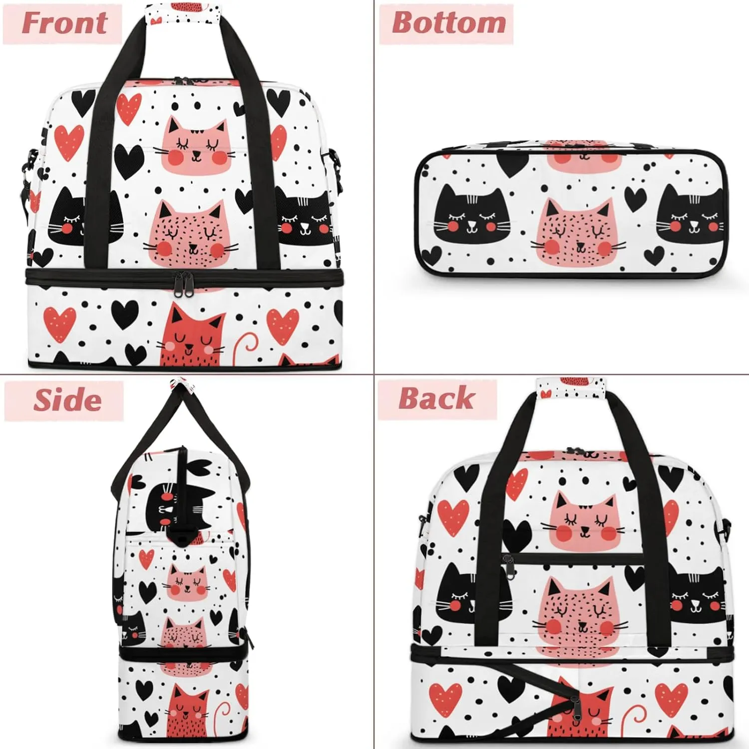Large Weekender Overnight Bags Travel Duffel Bag for Women Men Cute Cat Love Gym Bag With Shoe Compartment Foldie Travel Tote Bag Carry On Personal Item Bag for Travel Gym Sports