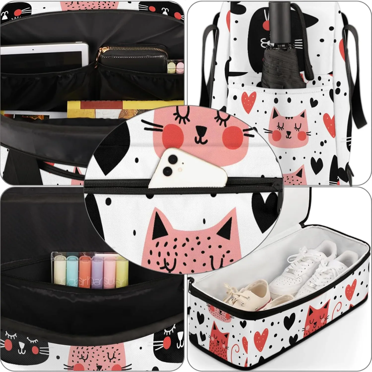 Large Weekender Overnight Bags Travel Duffel Bag for Women Men Cute Cat Love Gym Bag With Shoe Compartment Foldie Travel Tote Bag Carry On Personal Item Bag for Travel Gym Sports