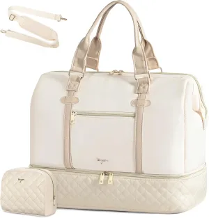 Large Women Travel Duffle Bag - Carry on Overnight Weekend Travel Tote with Wet Pocket, Toiletry, Weekender Bag, Gym, Sport, Hospital, Business Trip, Yoga, Sports, Beige