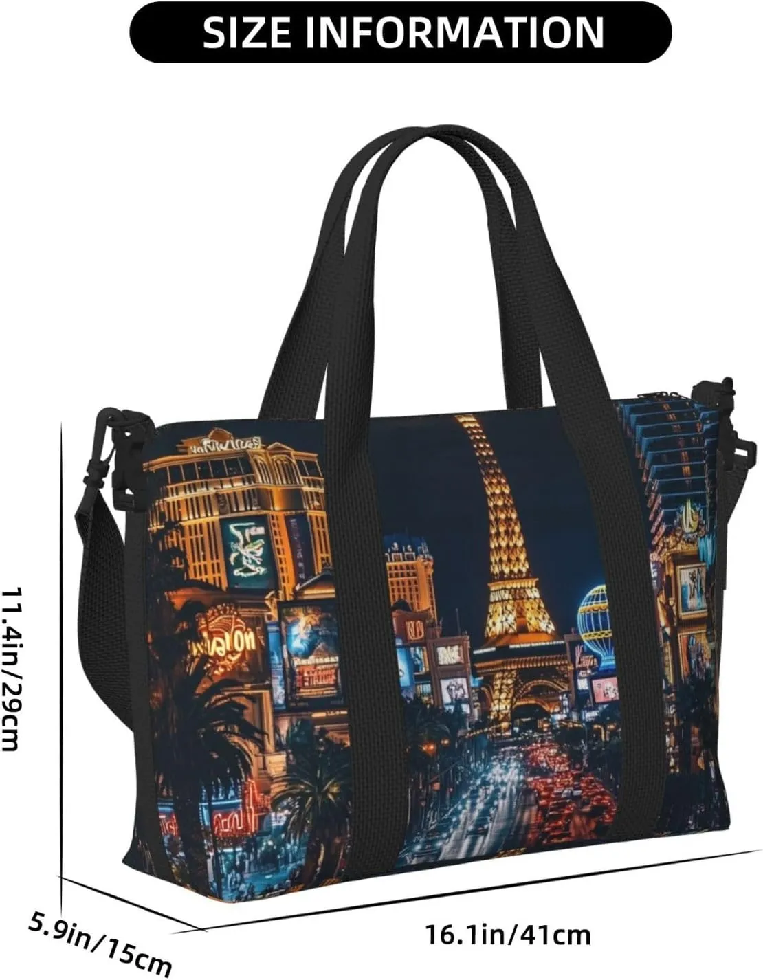 Las Vegas city art print Travel Duffel Bag, Sports Tote Gym Bag, Swim Pool Bag Large Shoulder Tote Bag for Beach Weekender