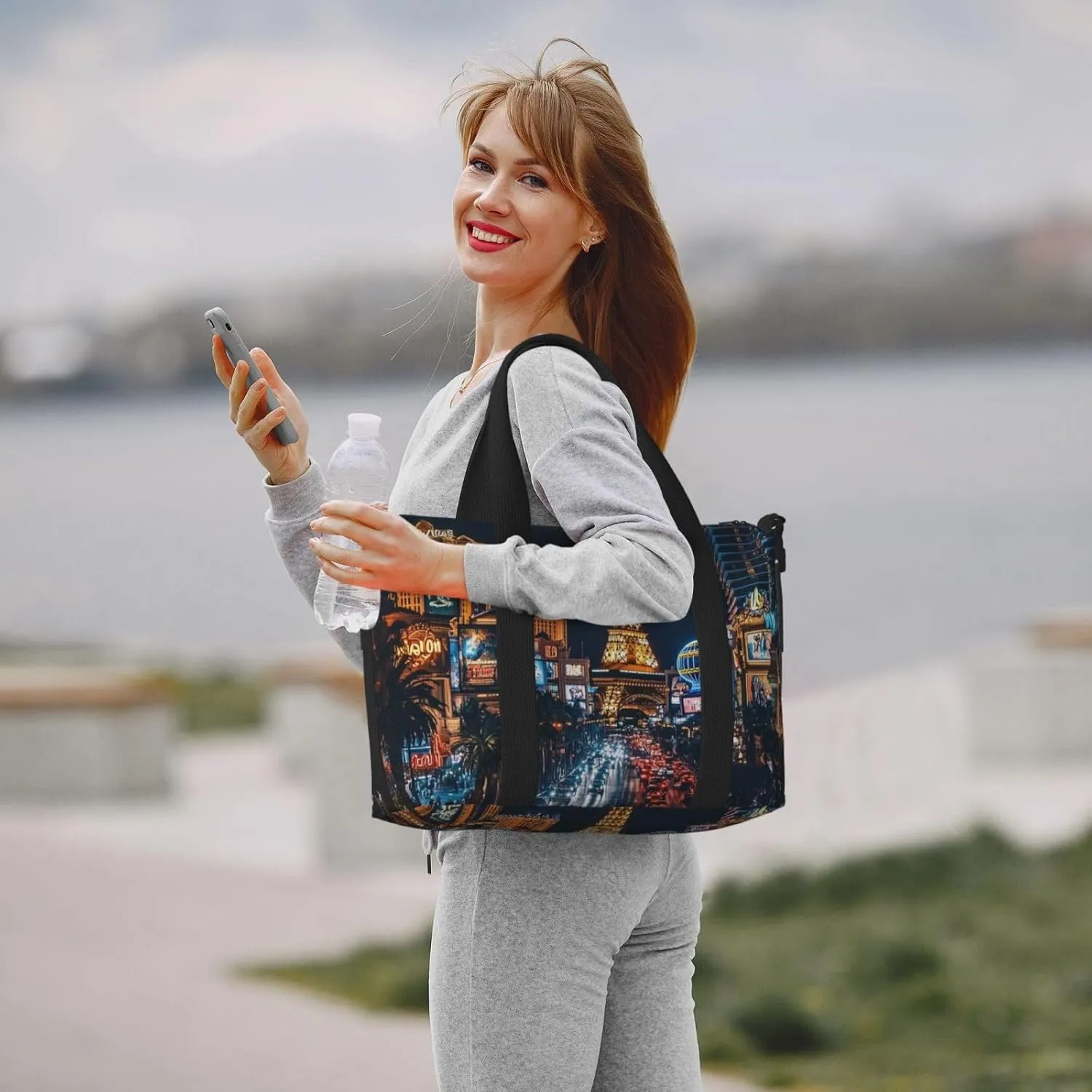 Las Vegas city art print Travel Duffel Bag, Sports Tote Gym Bag, Swim Pool Bag Large Shoulder Tote Bag for Beach Weekender