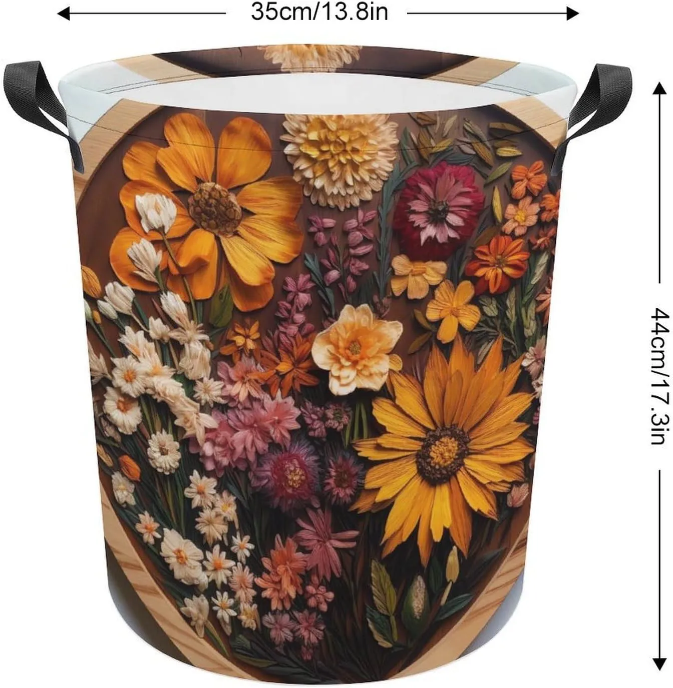 Laundry Basket Waterproof Dirty Clothes Hamper Specimens of Flowers Collapsible Washing Bin Clothes Bag with Handles Freestanding Laundry Hamper for Bathroom Bedroom Dorm Travel