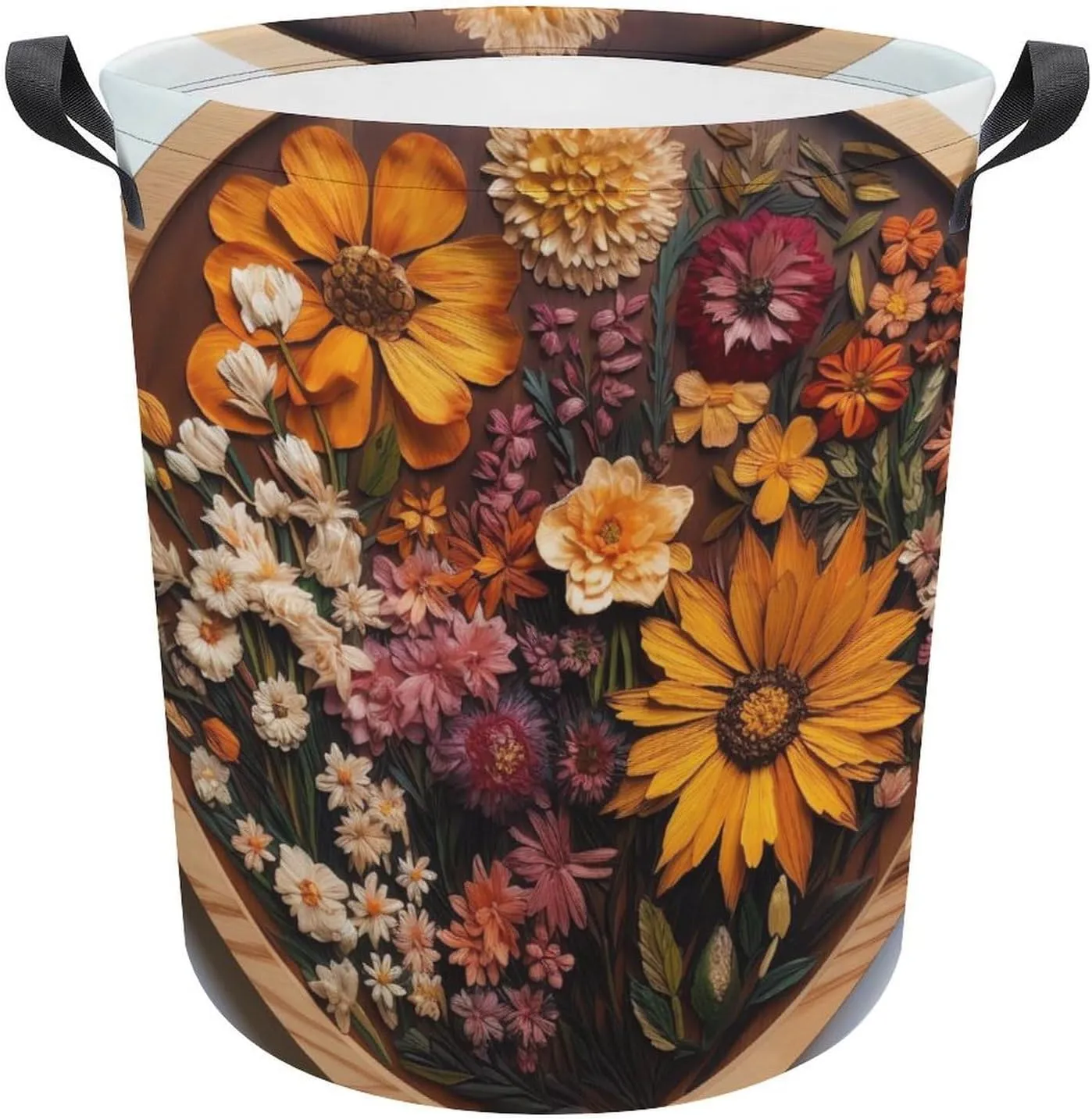 Laundry Basket Waterproof Dirty Clothes Hamper Specimens of Flowers Collapsible Washing Bin Clothes Bag with Handles Freestanding Laundry Hamper for Bathroom Bedroom Dorm Travel