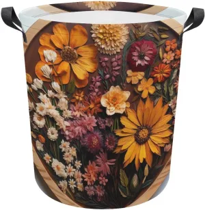 Laundry Basket Waterproof Dirty Clothes Hamper Specimens of Flowers Collapsible Washing Bin Clothes Bag with Handles Freestanding Laundry Hamper for Bathroom Bedroom Dorm Travel