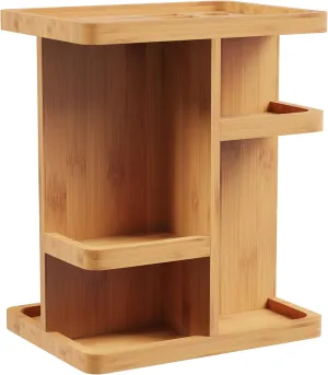 Lavish Home Makeup Organizer - Rotating Eco-Friendly Compact Modern Bamboo Skincare Cosmetic and Vanity Carousel for Bedroom, Bathroom, and Dorm