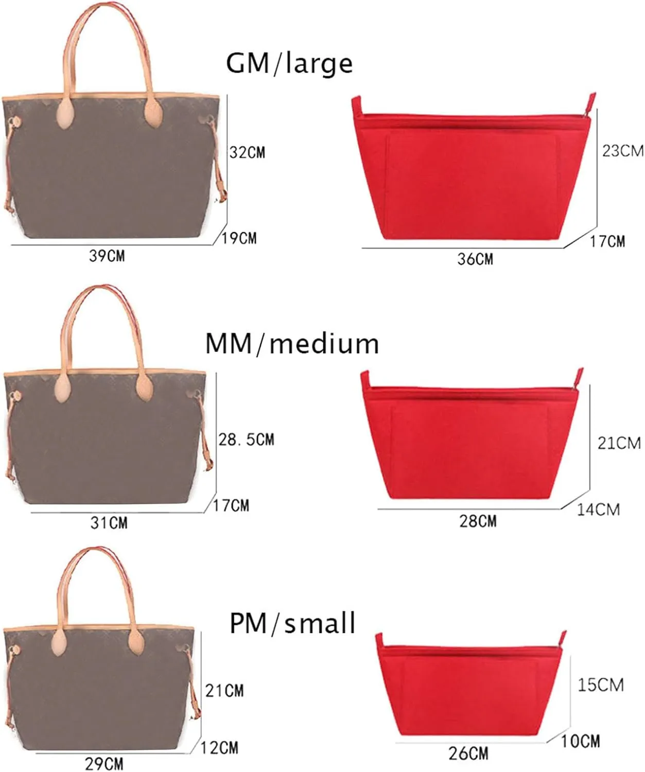 Lckaey Purse Insert Organizer for Neverfull mm Bag purse Organizer kit insert 1070Claret-M
