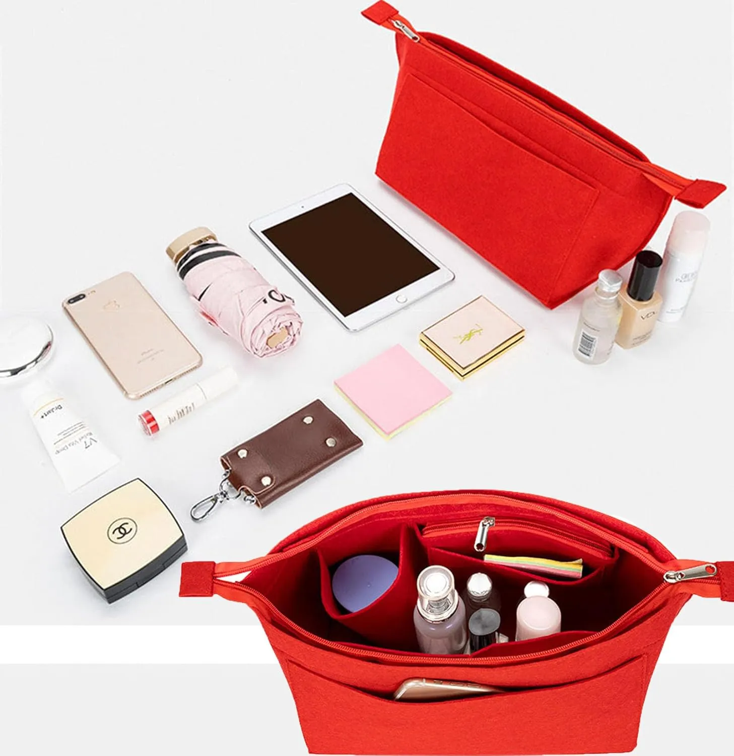 Lckaey Purse Insert Organizer for Neverfull mm Bag purse Organizer kit insert 1070Claret-M