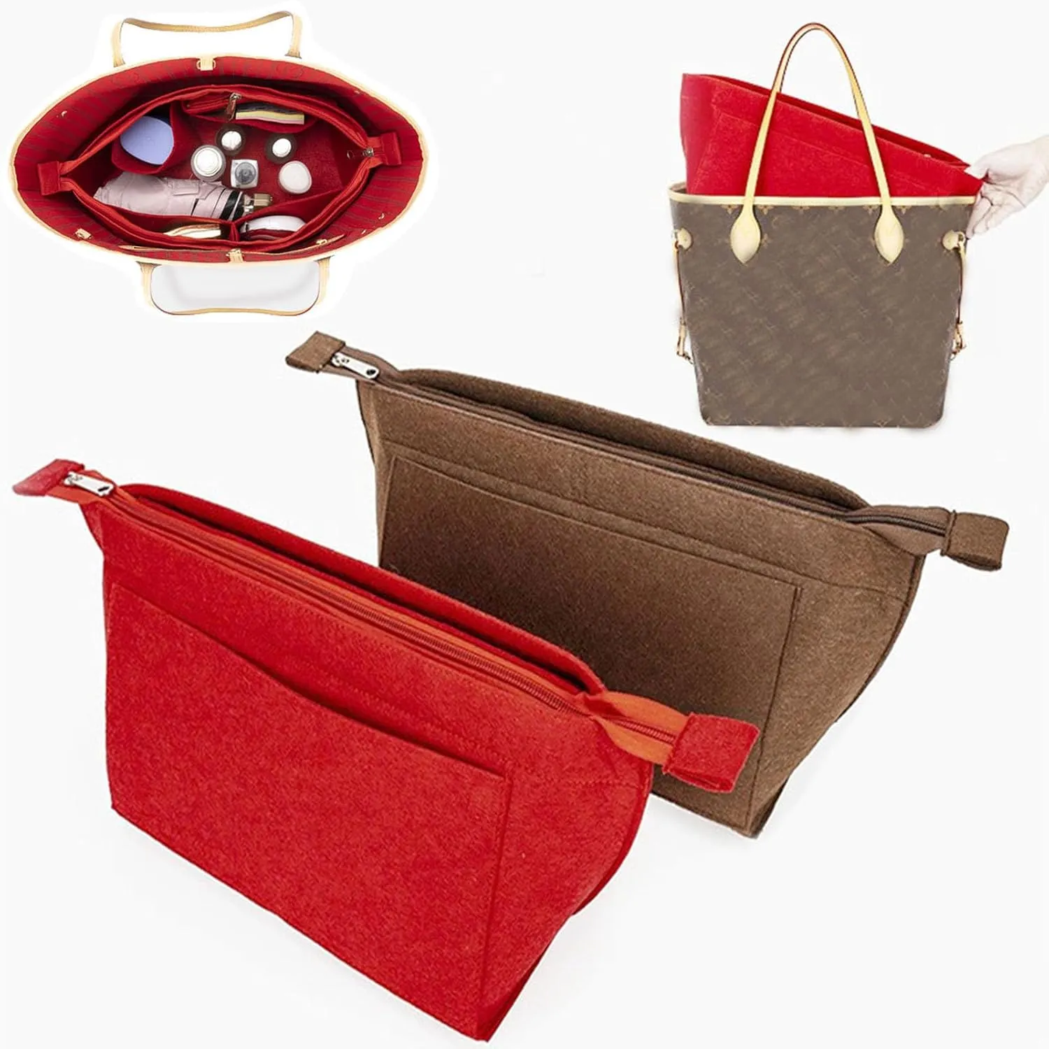 Lckaey Purse Insert Organizer for Neverfull mm Bag purse Organizer kit insert 1070Claret-M