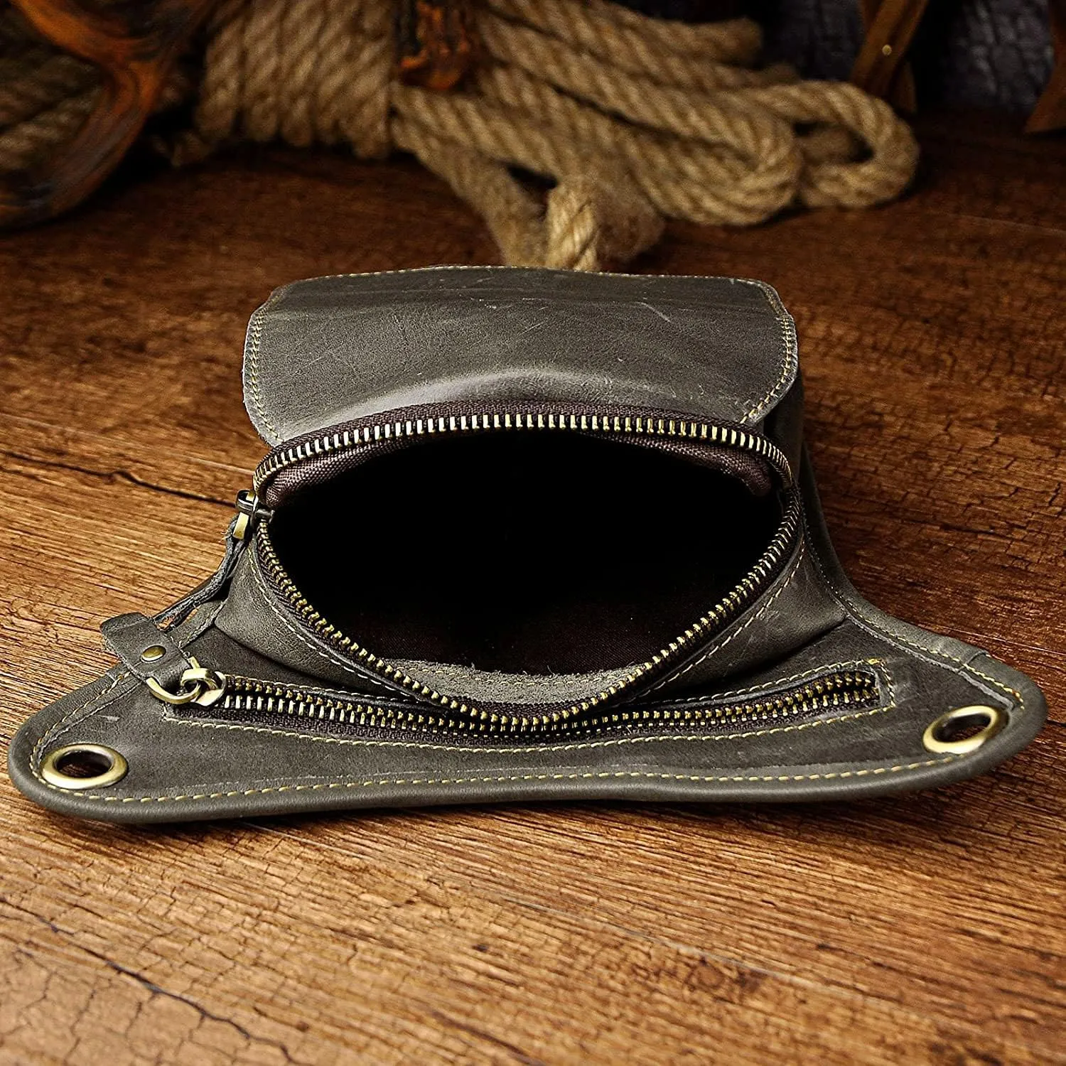 Le'aokuu Mens Genuine Leather Motorcycle Waist Pack Messenger Shoulder Drop Leg Bag