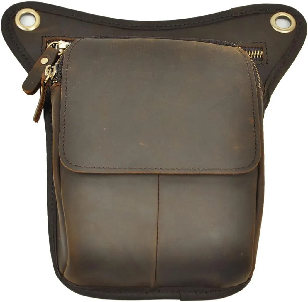 Le'aokuu Mens Genuine Leather Motorcycle Waist Pack Messenger Shoulder Drop Leg Bag