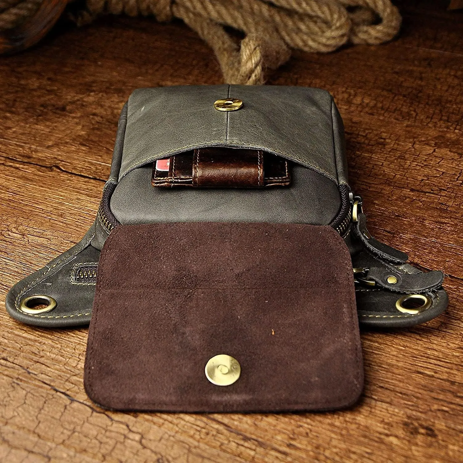 Le'aokuu Mens Genuine Leather Motorcycle Waist Pack Messenger Shoulder Drop Leg Bag