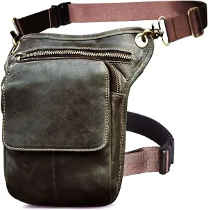 Le'aokuu Mens Genuine Leather Motorcycle Waist Pack Messenger Shoulder Drop Leg Bag