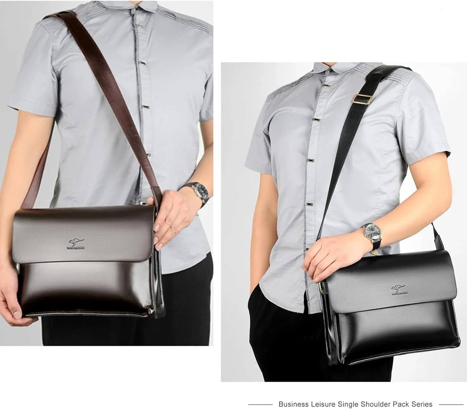 Leather Messenger Sling Crossbody Shoulder Bag for Men Travel Work Business Magnetic Buckle Adjustable straps