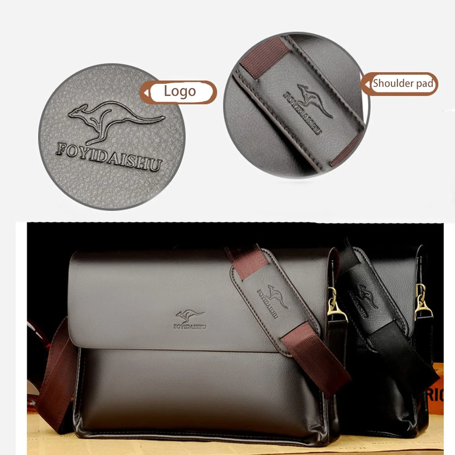 Leather Messenger Sling Crossbody Shoulder Bag for Men Travel Work Business Magnetic Buckle Adjustable straps